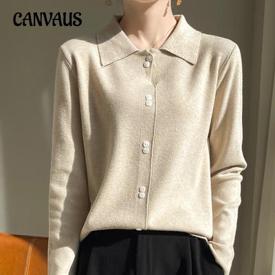 Spring and Autumn Women's Polo Neck Long Sleeve Knit Sweater Outer Wear Fashionable Casual Simple Bottom Shirt Tops