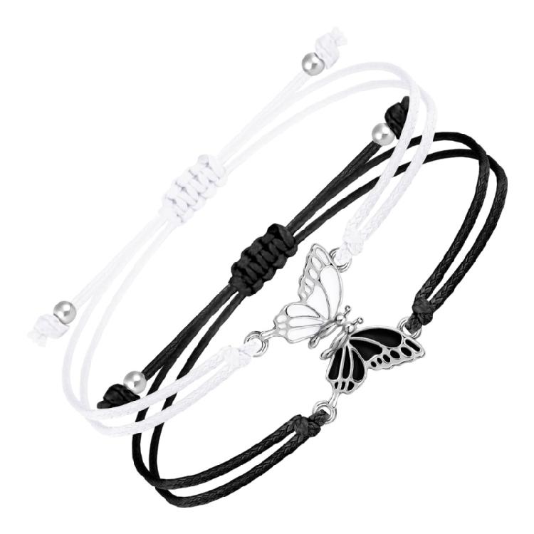 2pcs Butterfly Pendant Friendship Bracelets Adjustable Braided Rope Handchain Accessories for Kids and Girlfriends