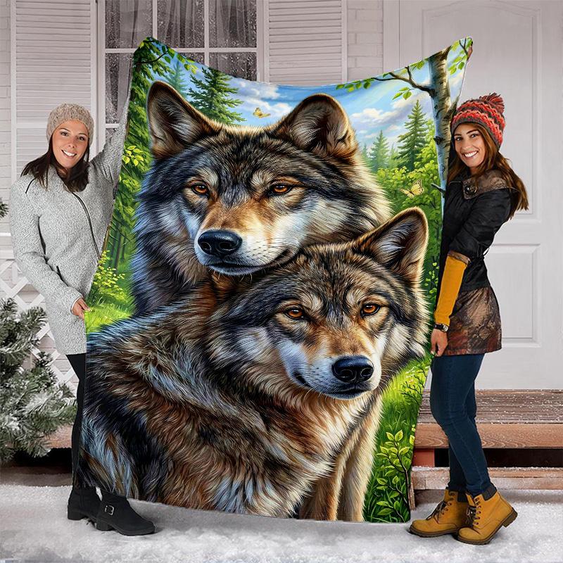 1PC Black White Wolf Contrast Plush Blanket Suitable All Seasons Soft Comfortable Sofa Office Outdoor Travel Home Use