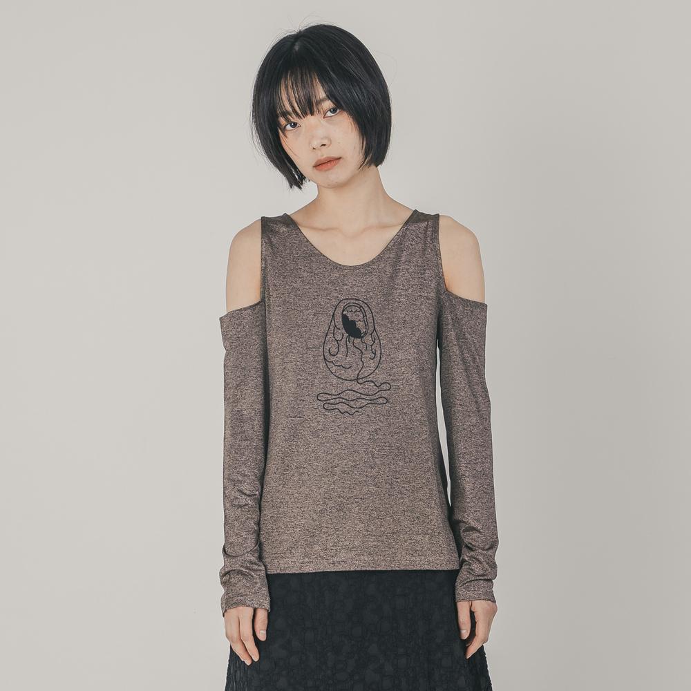 Wimzi Mind Off-Shoulder Cocoon Embroidered Top_Salmon Brown