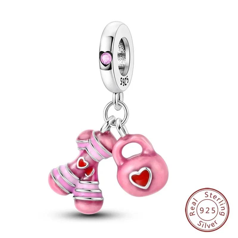 100% Copper Fashion Pink Princess Skirt Bag Lipstick Charms Beads Fit Original Bracelets Diy Jewelry Gifts