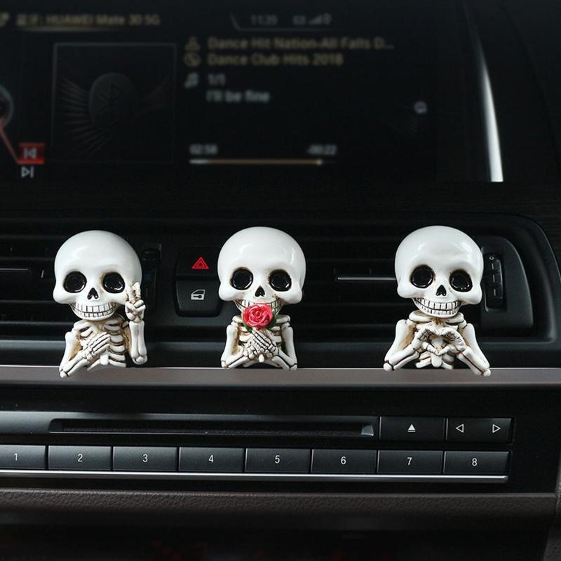 3Pcs Cute Resin Skull Car Air Outlet Diffuser Funny Auto Interior Aromatherapy Decor Cool Gift for Boyfriend