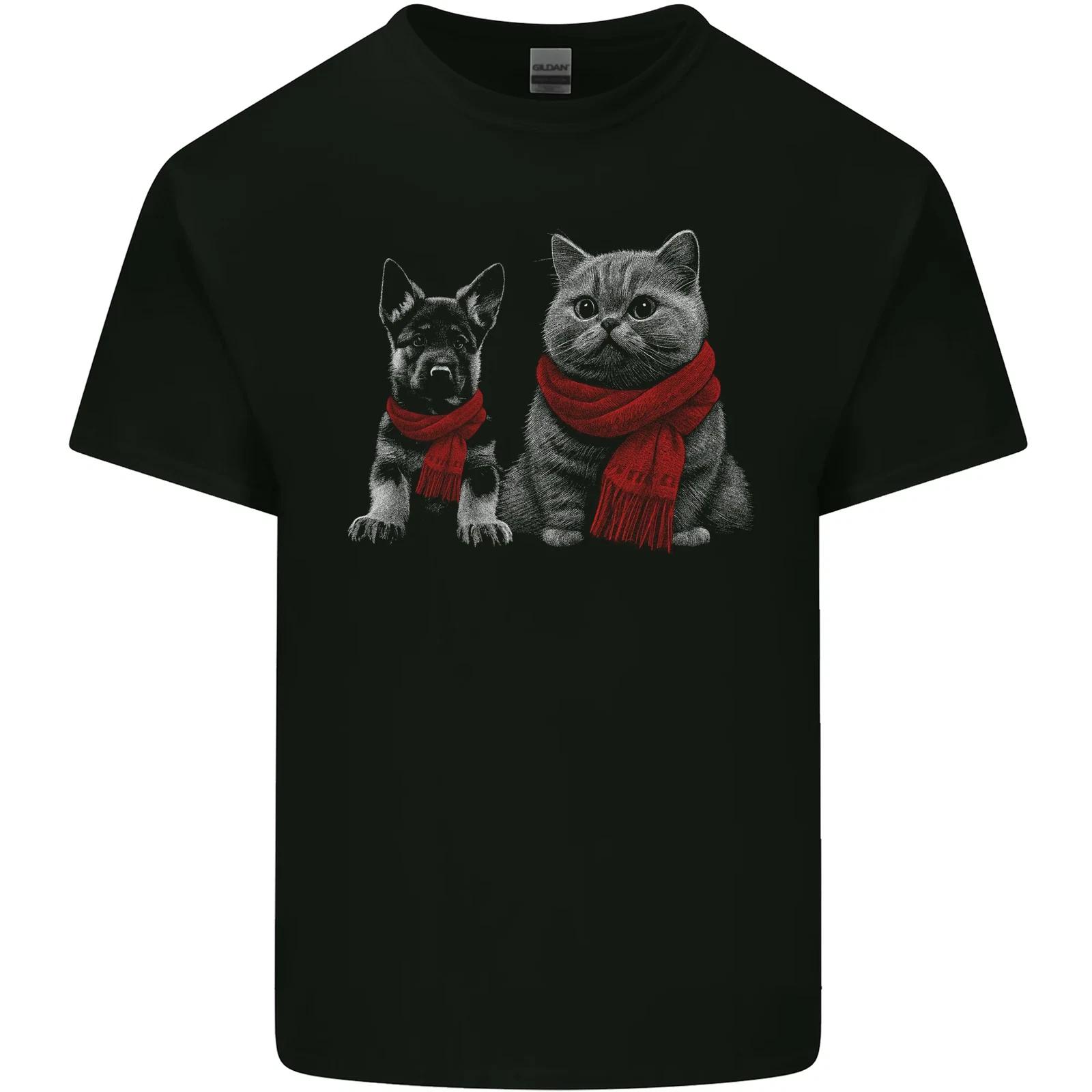 Dog & Cat in Scarves German Shepherd Kids T-Shirt Childrens 2XL