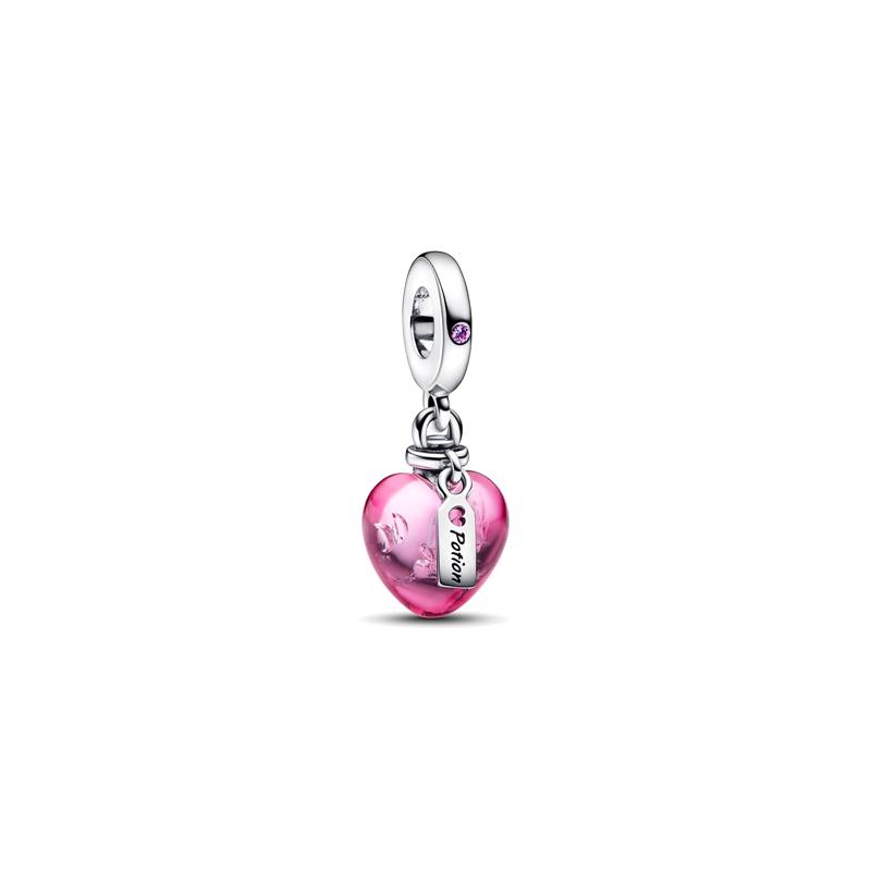 Pandora Murano heart-shaped glass pendant for men and women, couple style, silver 792509C01