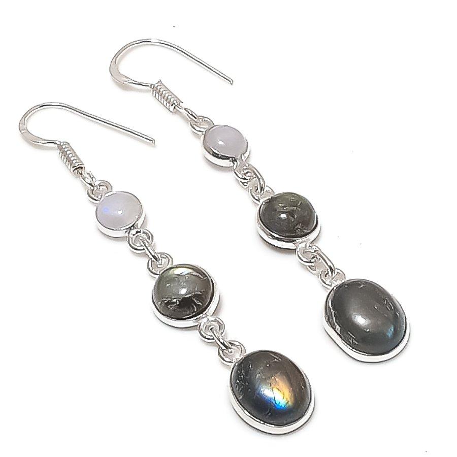 

Натуральный лабрадорит, лунный камень, серьга из стерлингового серебра 925 пробы 2,56 V1S13