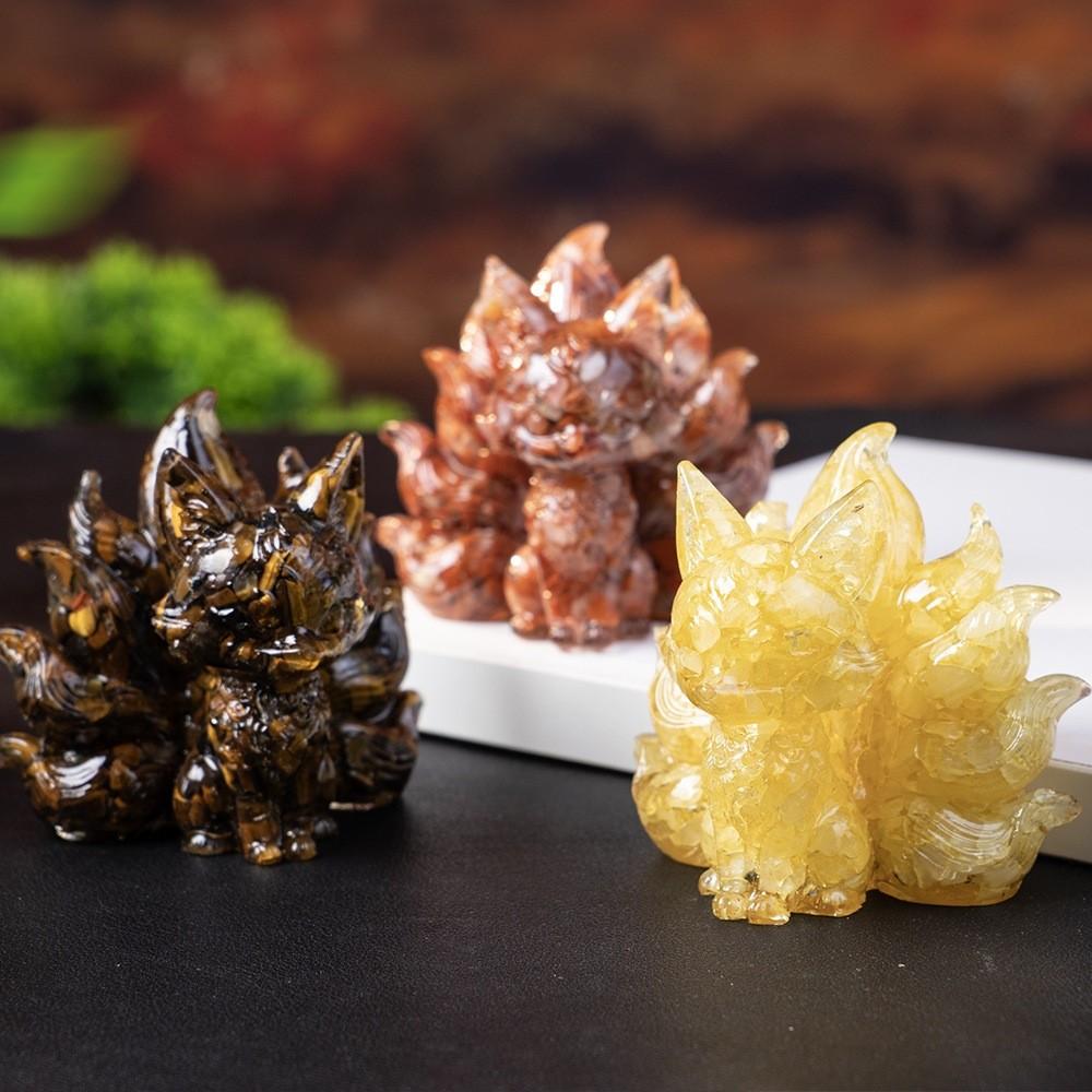 Feng Jiuwei Fox Resin Art Animal Figurine With Crystal Accent For Living Room