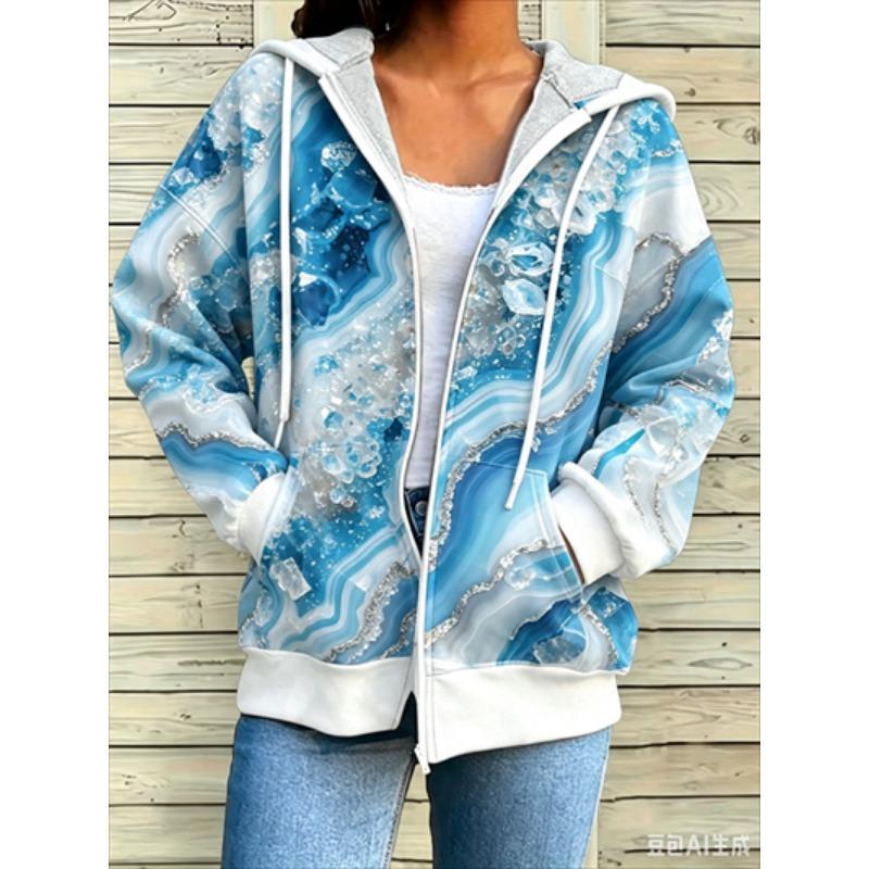 Zipper Splicing Fashion Loose Women's Casual Flower Print Hoodie Fashion Spring And Summer