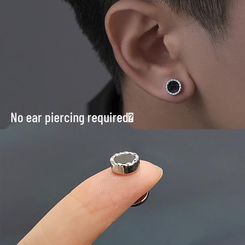 Schwarzer Achat Ohrclips für Männer ohne Piercing: Trendige, sichere Fake-Ohrringe im Hip-Hop-Stil mit hochwertigem Temperament