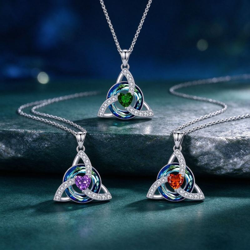 12 Birthstone Knot Necklace Colorful Crystal Trinity Knot Triquetra Pendant For Women Irish Jewelry