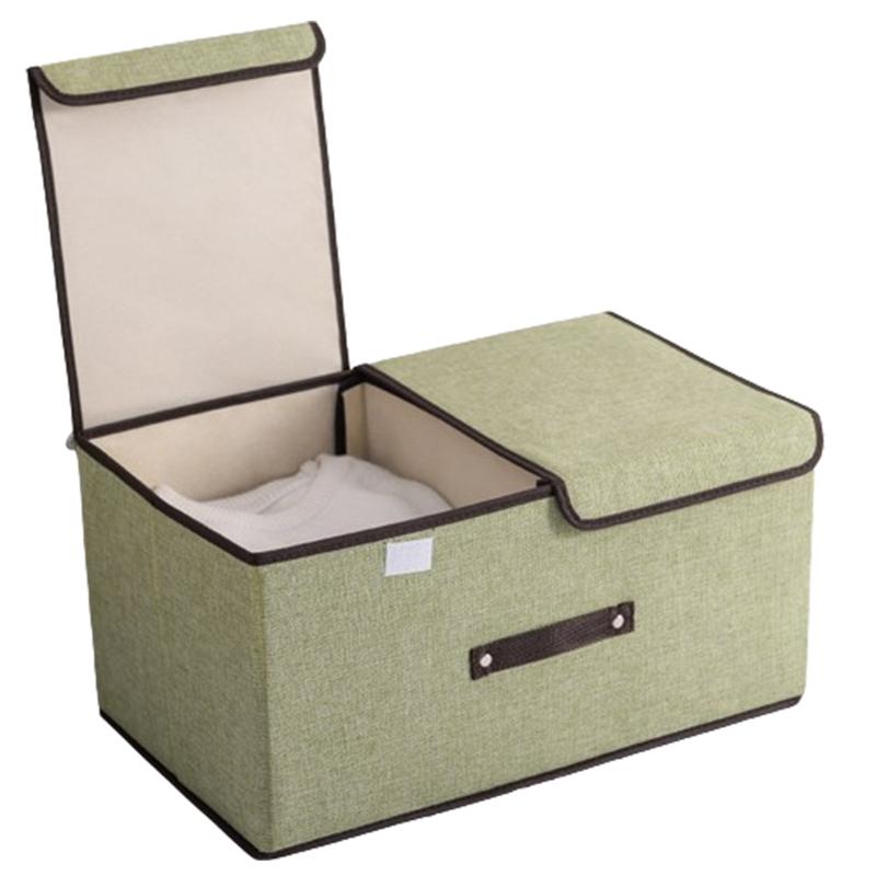 Cotton Linen Fabric Double Lid Foldable Storage Box Sundry Organiser Storage Box