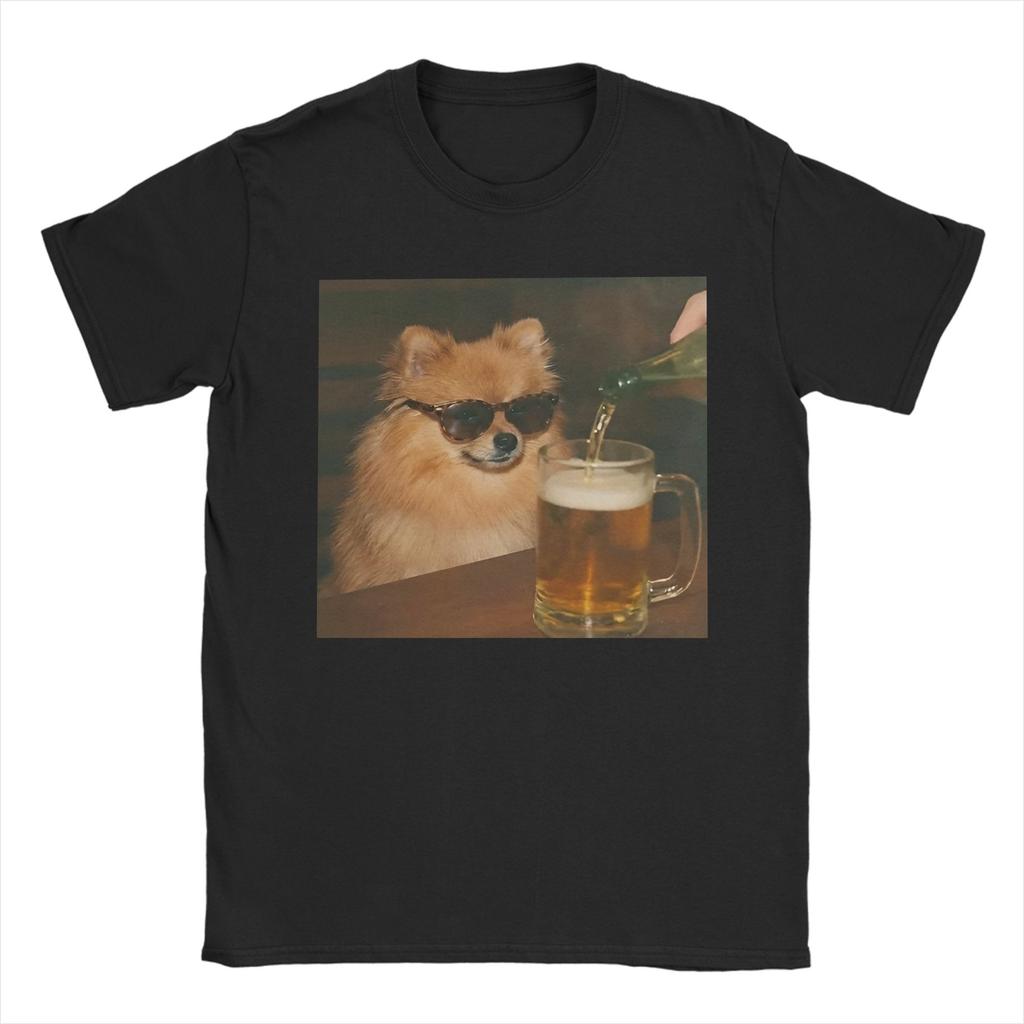 Unisex Unisex T-Shirt Lustiger Patriotischer Zwergspitz Hund Trinkt Bier Amerikanische Reine Baumwolle T-Shirts Rundhals Kleidung Große Größen