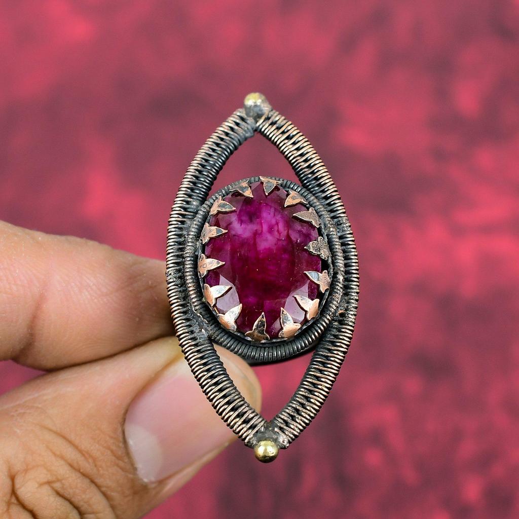 Faceted Kashmir Ruby Ring Copper Wire Wrapped Ring Handmade Jewelry Adjustable Ring Gemstone Copper Jewelry Engagement Gifts Statement Rings