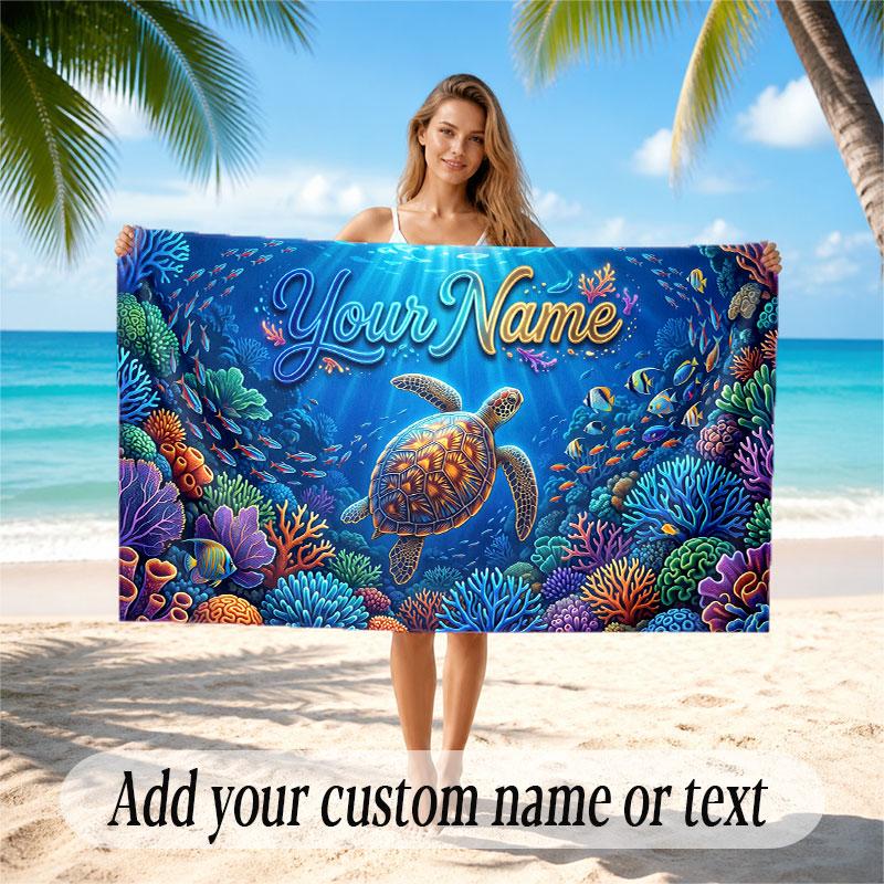 Octopus Sea Life Theme Soft Beach Towel Personalized Custom Name Text Towel Portable for Beach Pool Travel