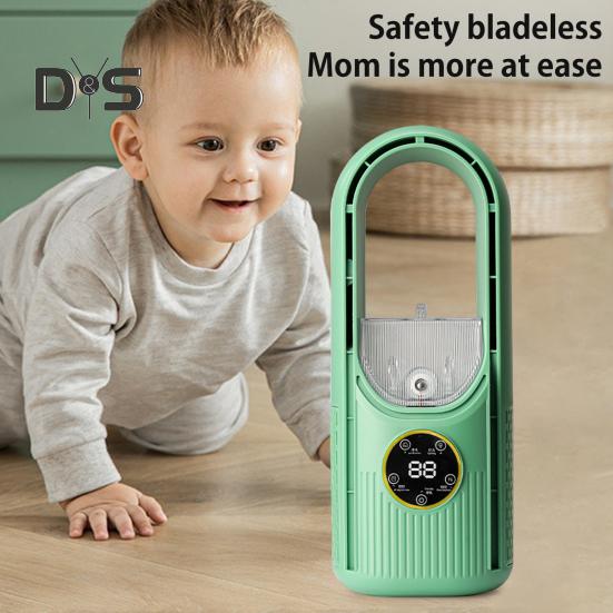 Bladeless Desk Fan with 6 Speed Modes Strong Airflow Compact Design Portable Rechargeable Quite Cooling Spray Fan