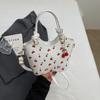 Hong Kong Style Retro Design Bag 2025 New Trendy Fashion Cherry Print Crossbody Bucket Bag Contrasting Color Texture Shoulder Bag