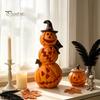 LED Pumpkin Light Halloween Spooky Lighted Figurine, Up Stacking Statue with Warm Decor Witch Hat for Home, Office, Haunt House, Indoor Outdoor Table