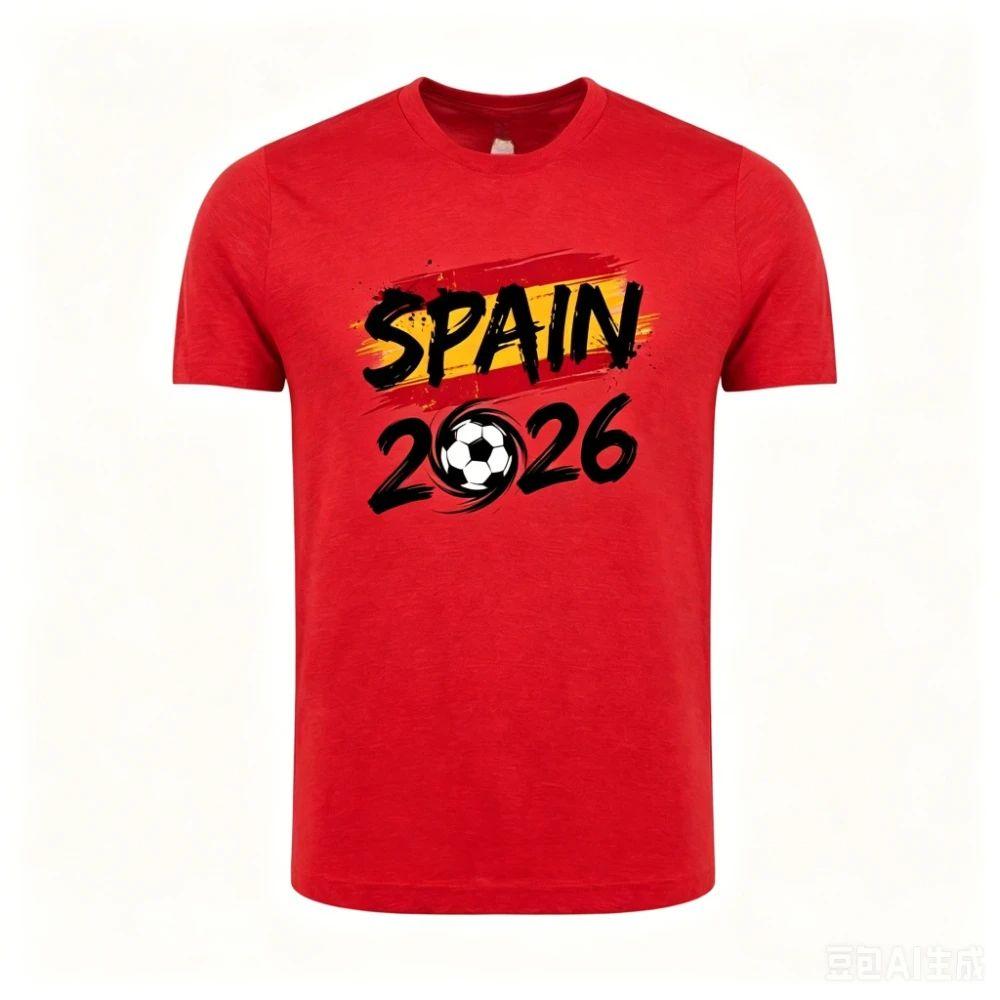 Spain 2026 Patriotic Soccer Fan T-Shirt Spanish Flag Inspired Print Shirt Men Crewneck Short Sleeve Soccer Part Supplies