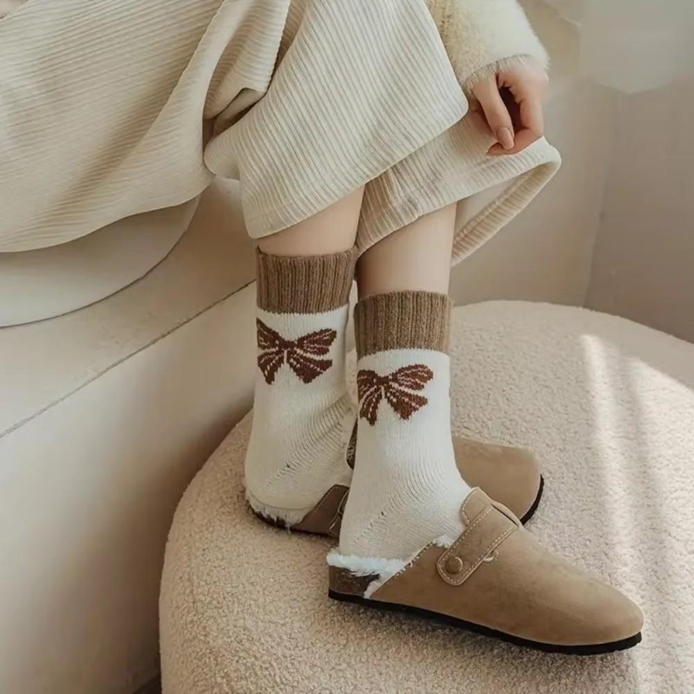 Knitted Cotton Women's Socks Bow Snow Boot Socks New Middle Tube Socks  Autumn and Winter