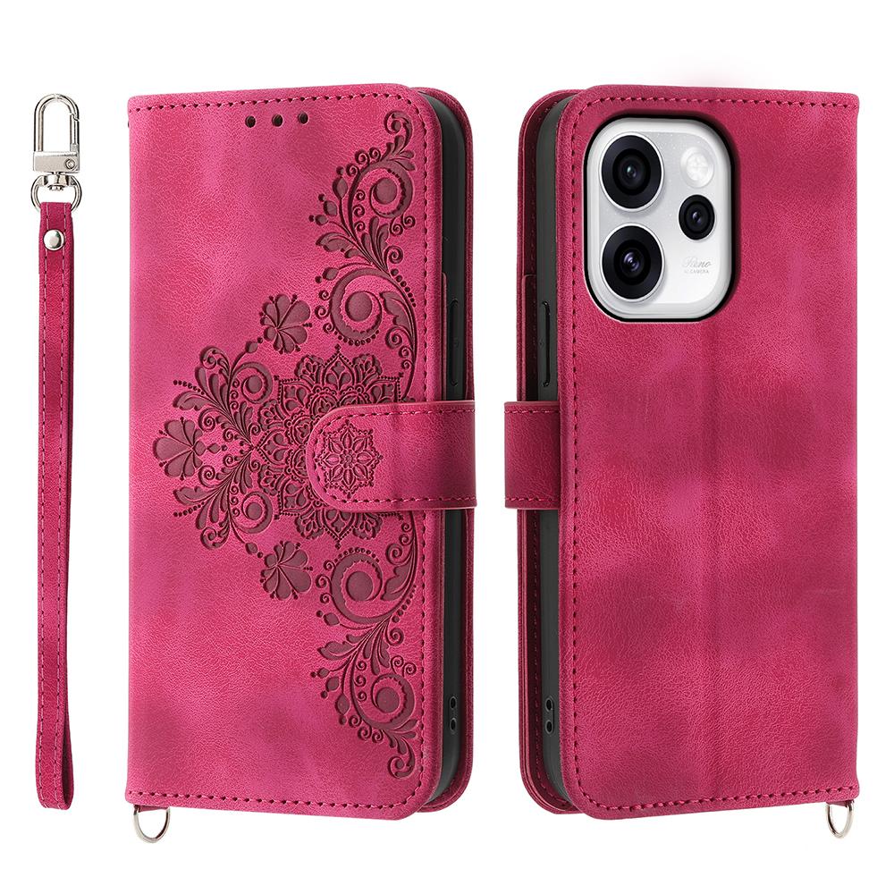 Для Oppo Reno15 Pro 5G (Глобальный)/Reno15 5G (Китай) Чехол-кошелек из искусственной кожи с цветочным узором и ремешком