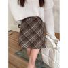 Plus Size Retro Plaid Woolen A-line Skirt - Autumn/Winter Women’s Slimming Hip-hugging Short Skirt