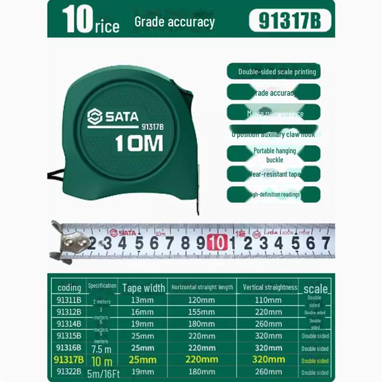 Shida High Precision Portable Steel Tape Measure - 5m for Home, Construction, Woodworking (Models: 91314AB, 91334A, 91342A)