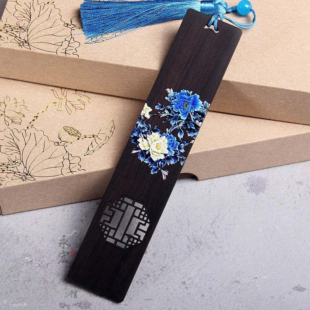 Marcapáginas de estilo chino pintado en color madera, clip de libro de ébano tallado retro, marca de paginación, material de papelería para estudiantes, material escolar