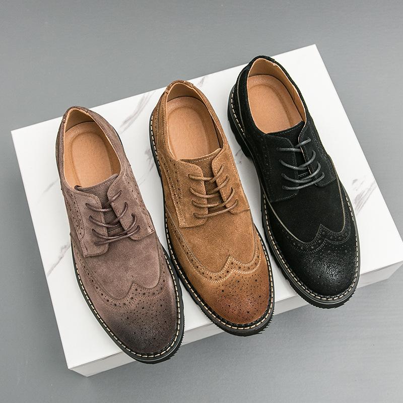 Leather shoes genuine leather European and American fur business suede British Brock matte casual shoes
