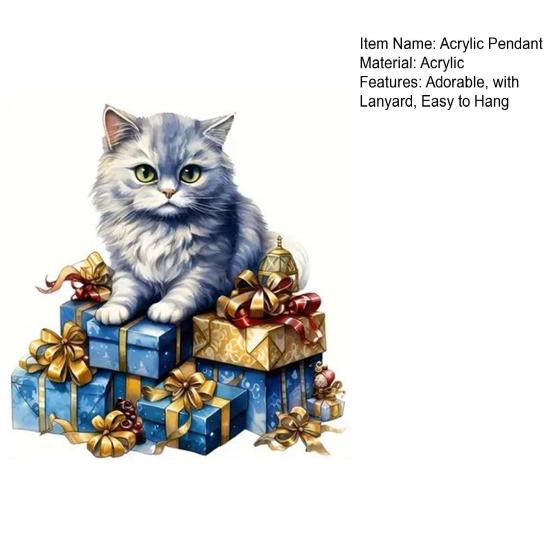 Acrylic Cat Pendant Xmas Tree Hanging Ornament with Lanyard Easy To Hang Adorable Kitty Hanging Pendant Handbag Charm