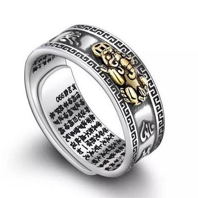 Anello Retro Pixiu da Uomo in Argento Sterling 99 con Mantra a Sei Caratteri per Ricchezza e Stile