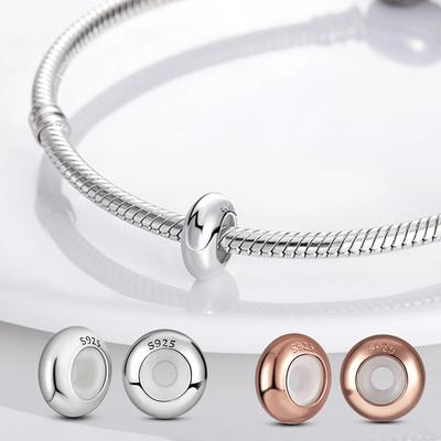 Zapínání Stříbrné přívěsky Silikonové vymezovací korálky 925 Sterling Silver Bezpečnostní řetízek Náhrdelník Náramek Šperky Ženy 