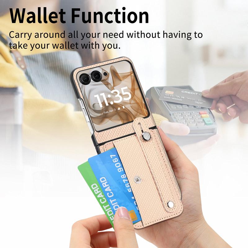 Wristband Ring Design Phone Cover Woven Pattern Card Holder PU Leather Shockproof Anti-Drop Adjustable Case Mobile Phone Cases