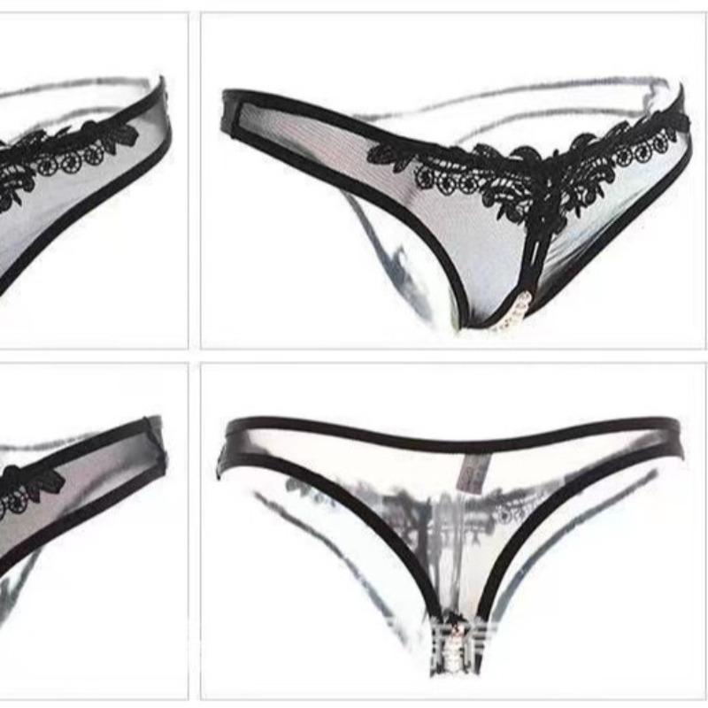 Sexy Underwear Panties Open Crotch Sexy Soft Yarn Temptation Perspective Bow Lace C-word Pants