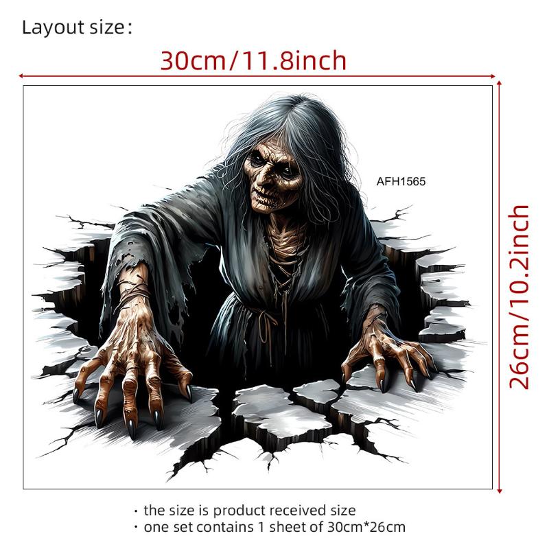 Halloween Scary Witch Floor Stickers Self Adhesive Removable Waterproof Wall Decals For Home Bedroom Door