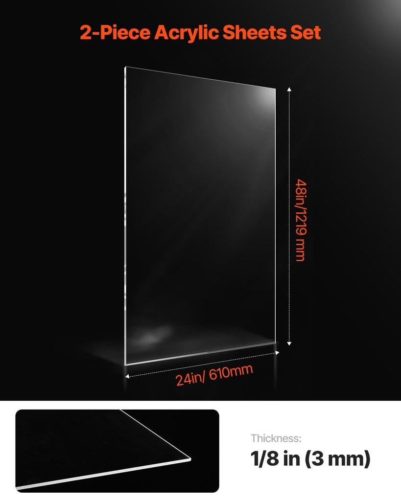 2-Pack Plexiglass Acrylic Sheets 24 x 48 In Plastic Sheets 1/8 In Thick