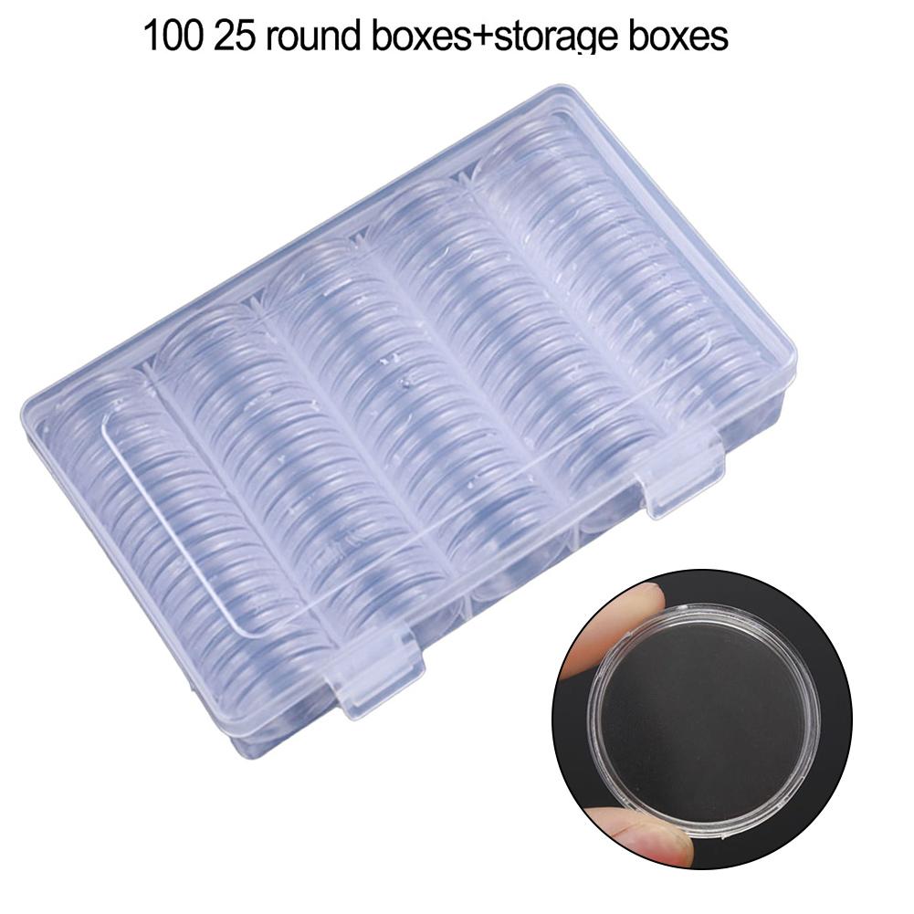100pcs 25mm Round Coin Capsule Holders with Storage Box for Copper Silver Gold and Commemorative Protection and Display