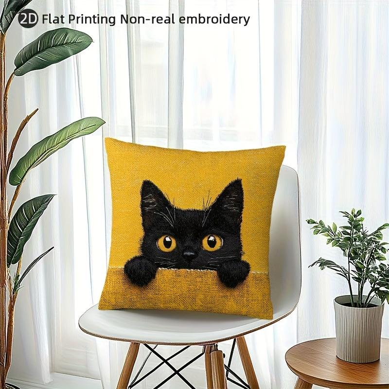Peeking Black Cat Pillow Cover 2D Faux Embroidery Print Cushion Case Cat Lover Cozy Home Decor Gift