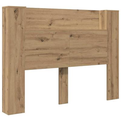 Storage Headboard with LED Artisan Oak Wood Material
