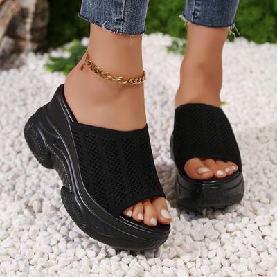 Übergrößen Schuhe für Damen 34-42 Weiß Schwarz Netz Atmungsaktiv Zum Hineinschlüpfen Plateau Keilabsatz Bequem Rutschfest Sandalen Damen Schuhwerk