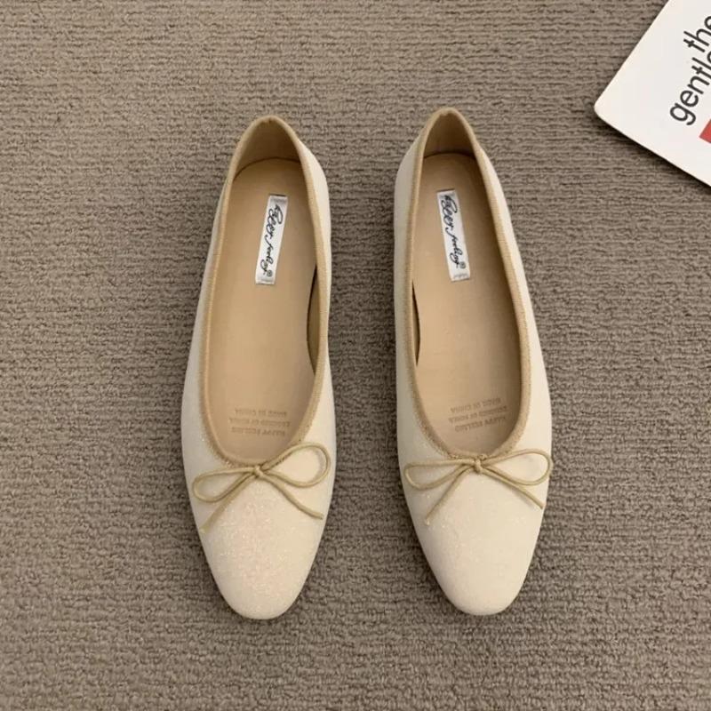 Elegantbow Französischer Stil Damen Ballerinas 2025 Neu Abendliche Feen Tweed Schuhe Gummisohle Winterschuhe für Damen