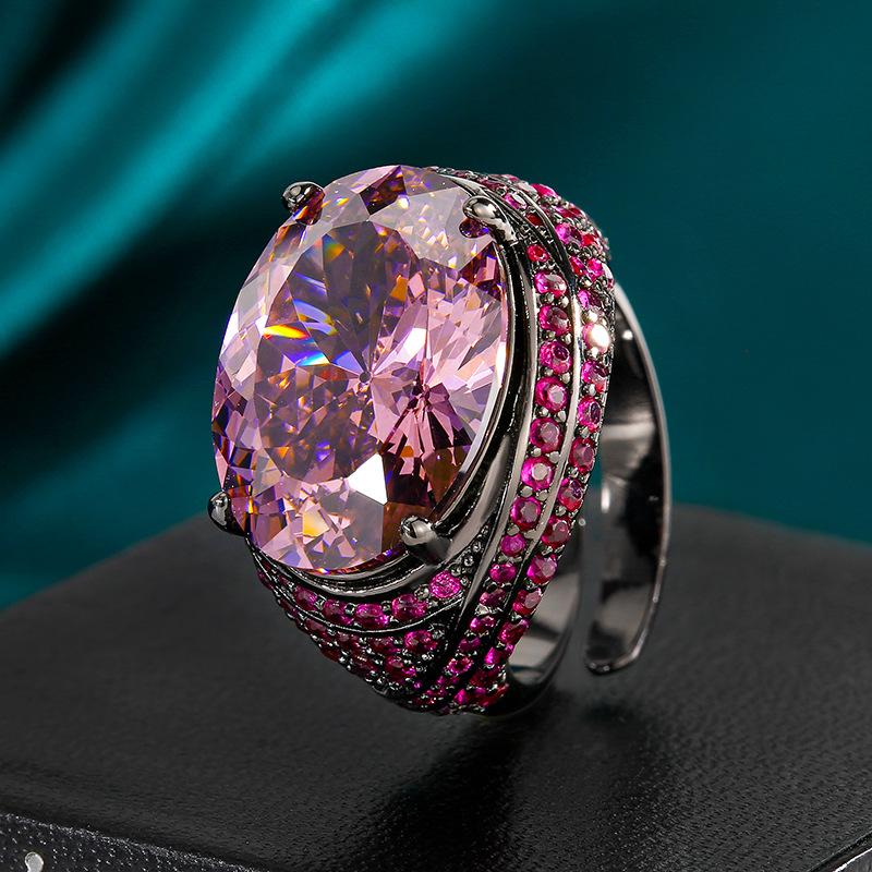 Jewelry Copper Bottom Gold-Plated Simulation Red Corundum Copper Inlaid Black Gold Ring Heroine Stone 13 * 18
