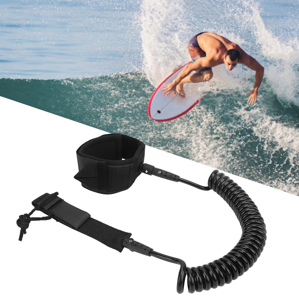 Surfboard Leash High Elasticity TPU Black Coiled Surfing Leg Rope for Paddleboards Longboards
