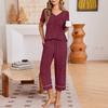 Women Casual Loose Fit Short Sleeve T Shirt and Capri Pants Loungewear Set Homewear Soft Fabric Comfortable Fit