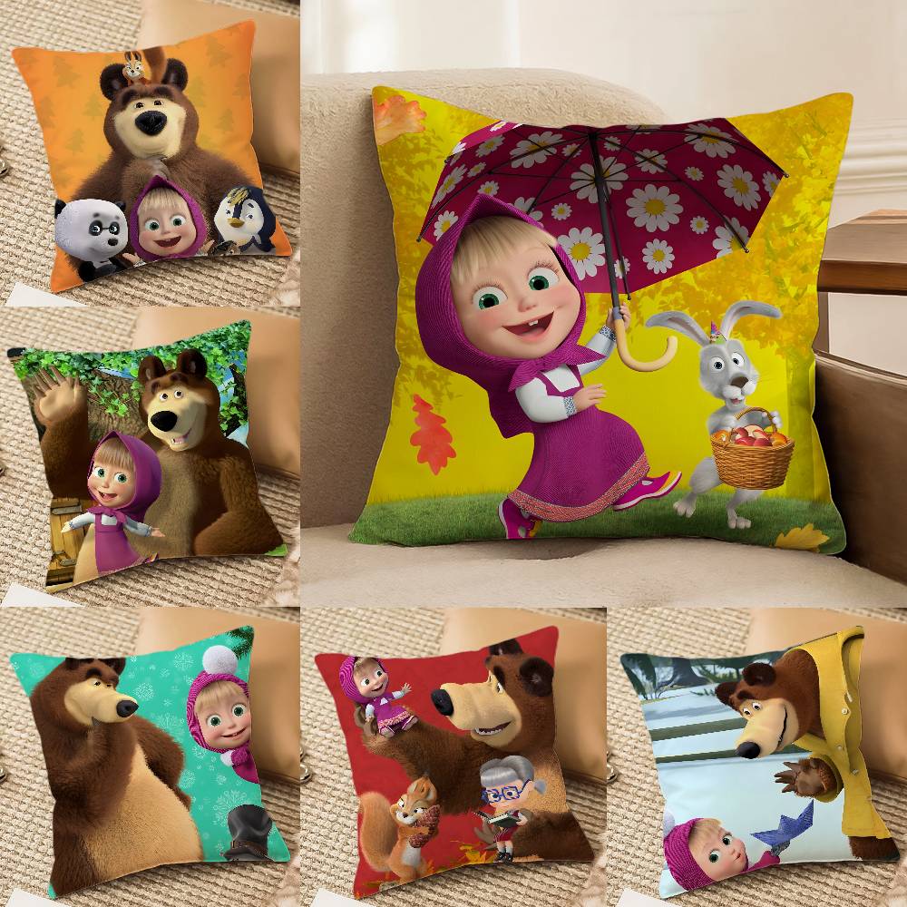 Cute Cartoon M-Masha And Bears-S Pillow Case Comfort Sofa Bed Silky Elegant Invisible Zipper Decorative Cushion Cover
