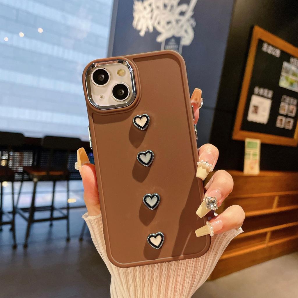 Simple and Suitable for IPhone16PRO Electroplated Small Love Mobile Phone Case Apple 13 8P Metal Photo Frame Protection Case