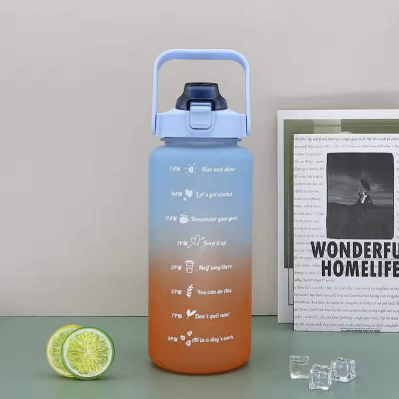 

1pc 2L Leakproof Fitness Water Bottle Set, with Time Mark To Track Intake, for Workout Office Travel, Easy-Clean Wide Mouth