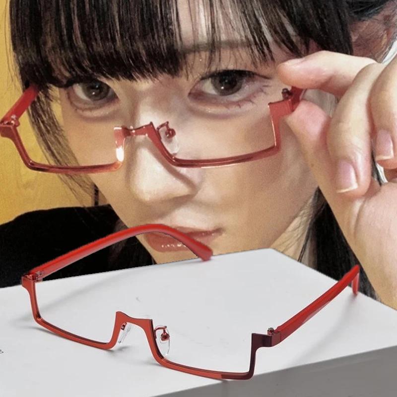 

Latest Y2K Half Frames Glasses For Ladies Vintage Alloy Square No Lens Spectacles Red Black Cosplay Harajuku Photography Eye Glasses Glasses