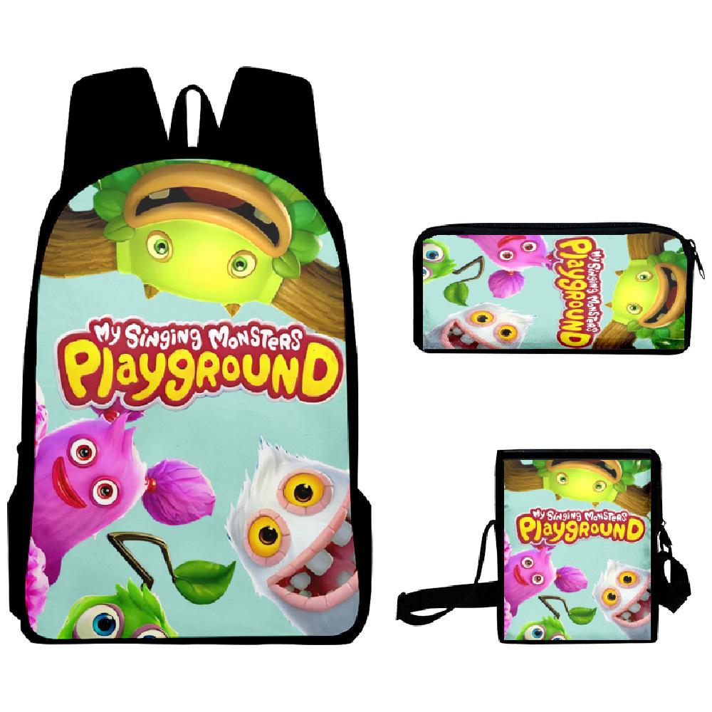 Classic Popular my singing monsters 3D Print 3pcs/Set School Bags Laptop Daypack Backpack Inclined shoulder bag Pencil Case