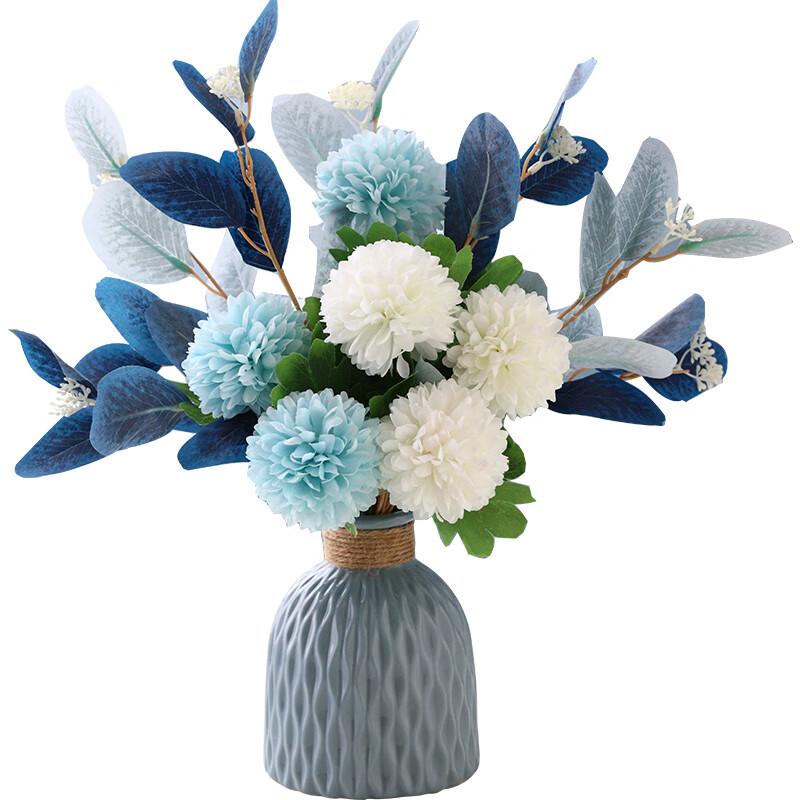 Oushoumai Blue Artificial Flowers with Glass Vase