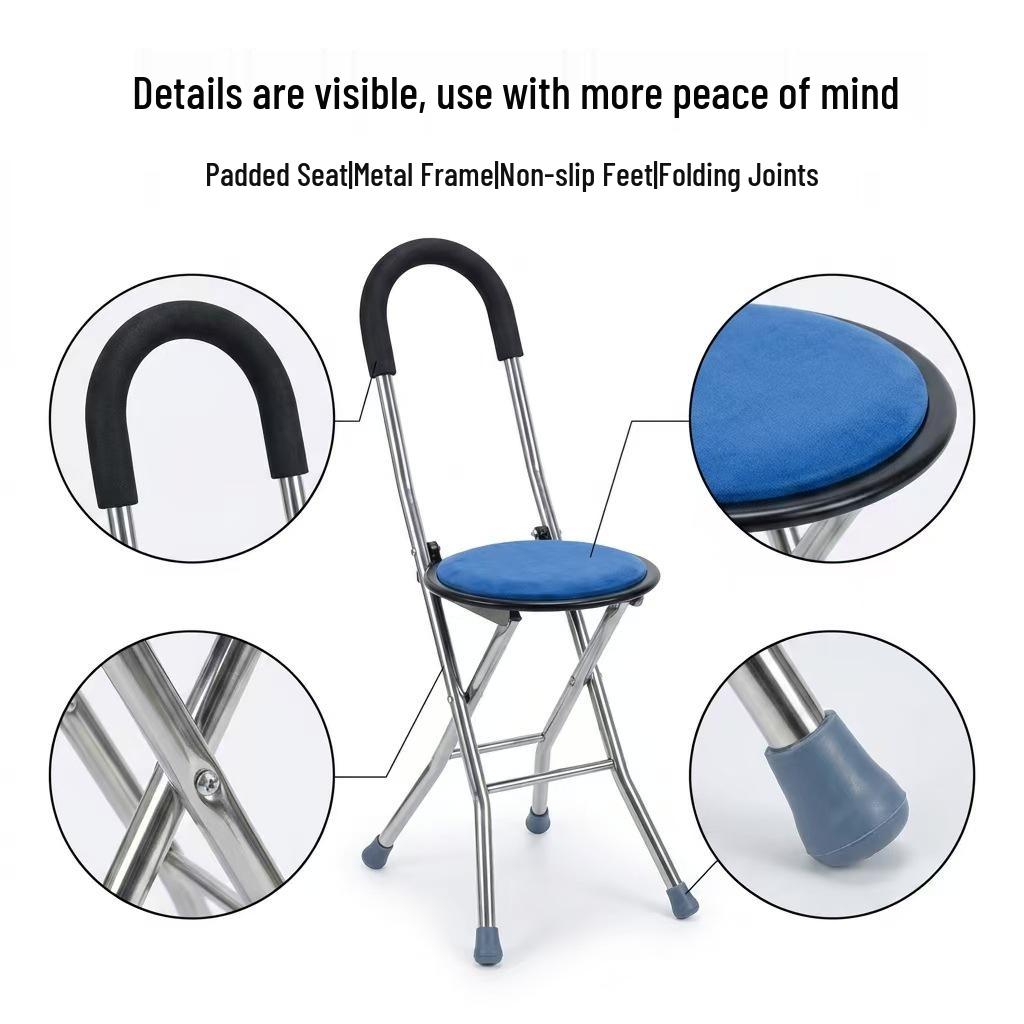Lightweight Folding Dual-Use Cane Stool: Non-Slip, Portable Crutch and Seat for Elderly Aid