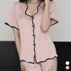 New Arrivals Open Run Women Wave Pattern Short Sleeve Shorts Homewear Pajama Set
